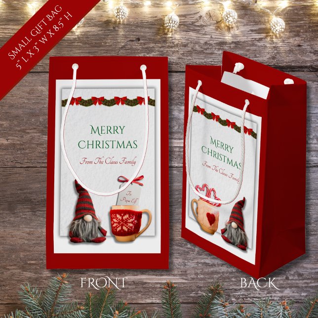 Sacola Para Presentes Pequena Festivo Vermelho Natal Gnomo Pequeno Saco Presente (Festive Red and White Christmas Gnome Small Gift Bag)