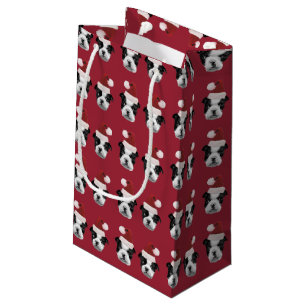 Sacola Para Presentes Pequena Filhotes de cachorro de Boston Terrier do Natal