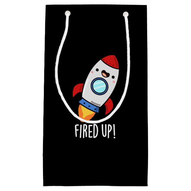 Sacola Para Presentes Pequena Fired Up Funny Rocket Pun Dark BG (Frente)
