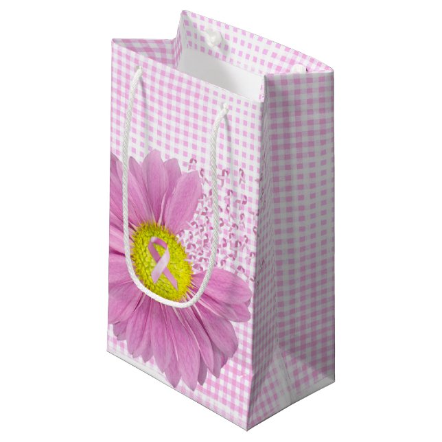 Sacola Para Presentes Pequena Fitas rosa e margarida em Gingham (Frente inclinada)