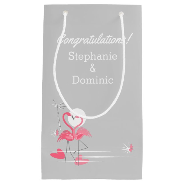 Sacola Para Presentes Pequena Flamingo Love Side Parabéns Small (Frente)