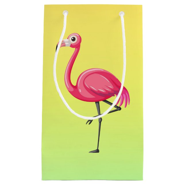 Sacola Para Presentes Pequena Flamingo Rosa em Estilo Cartoon (Frente)