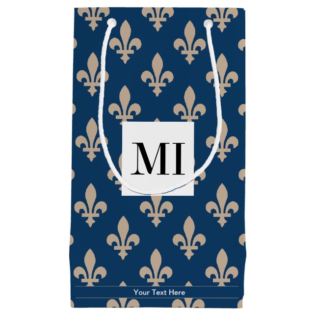 Sacola Para Presentes Pequena Fleur de Lis Pattern, francês, real, creme, azul (Frente)