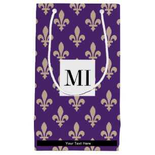 Sacola Para Presentes Pequena Fleur de Lis Pattern, Francês, Real, Creme, Roxo