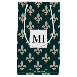 Sacola Para Presentes Pequena Fleur de Lis Pattern, Francês, Real, Creme, Verde
