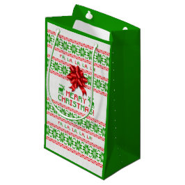 Sacola Para Presentes Pequena Floco de neve verde-vermelha Arco de Natal feio