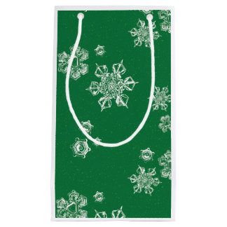 Sacola Para Presentes Pequena Flocos de Floco de Neve Feitos à Mão - Verde Claro