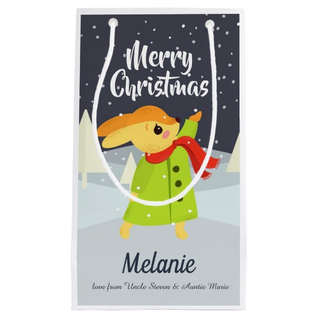 Sacola Para Presentes Pequena Flocos de neve captados no coelho natalino (Frente)