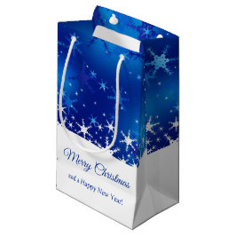 Sacola Para Presentes Pequena Flocos de neve de inverno azuis de Natal