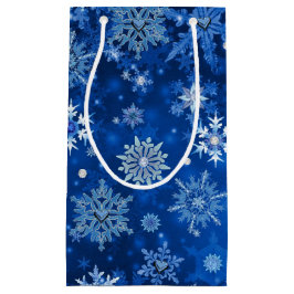 Sacola Para Presentes Pequena Flocos de neve de Natal Blue e Silver Gift Bag