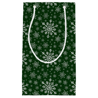 Sacola Para Presentes Pequena Flocos de neve de Natal de Cinzas de prata giras