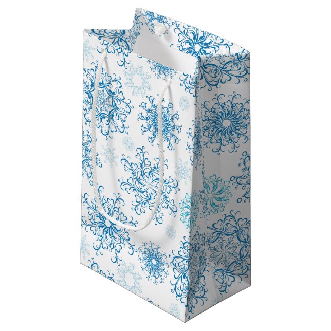 Sacola Para Presentes Pequena Flocos de neve de presente de feriado (Frente inclinada)