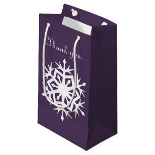 Sacola Para Presentes Pequena Flocos de neve do inverno no saco roxo do presente