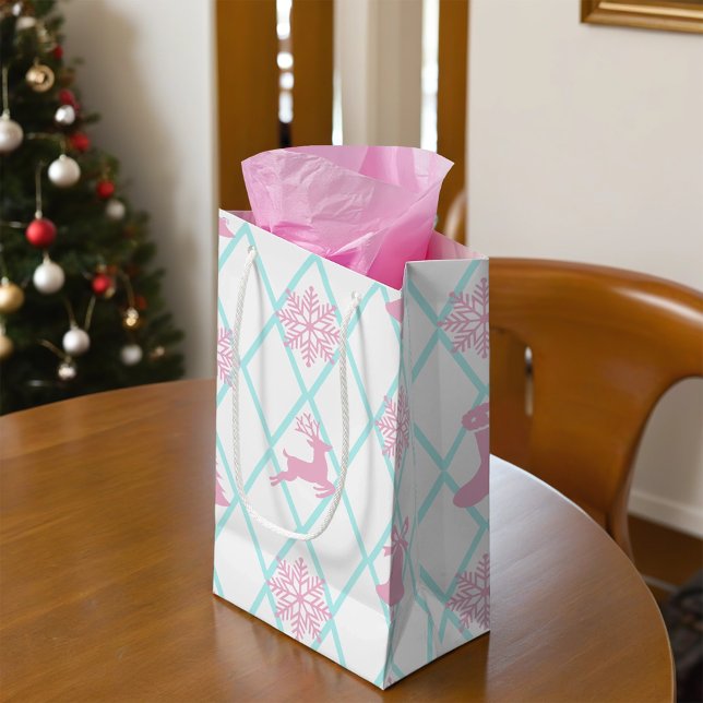 Sacola Para Presentes Pequena Flocos de neve e veado (Criador carregado)