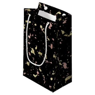 Sacola Para Presentes Pequena Flocos Dourados e Rosa Dourados Pretos