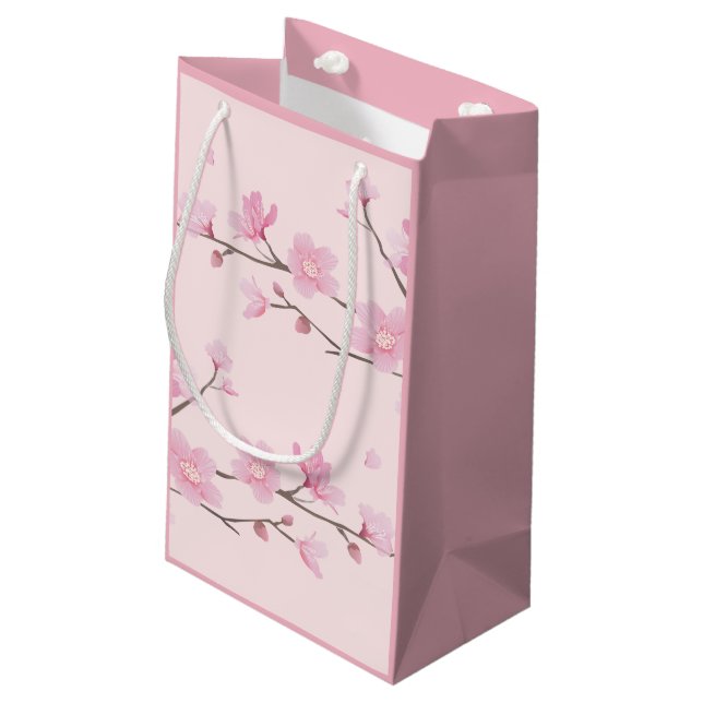 Sacola Para Presentes Pequena Flor de Cereja - Rosa (Verso inclinado)