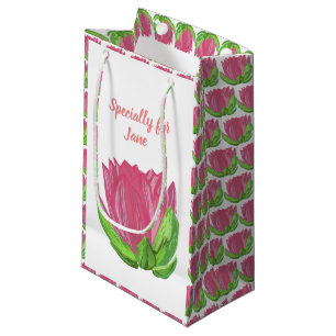 Sacola Para Presentes Pequena Flor de Lotus cor-de-rosa