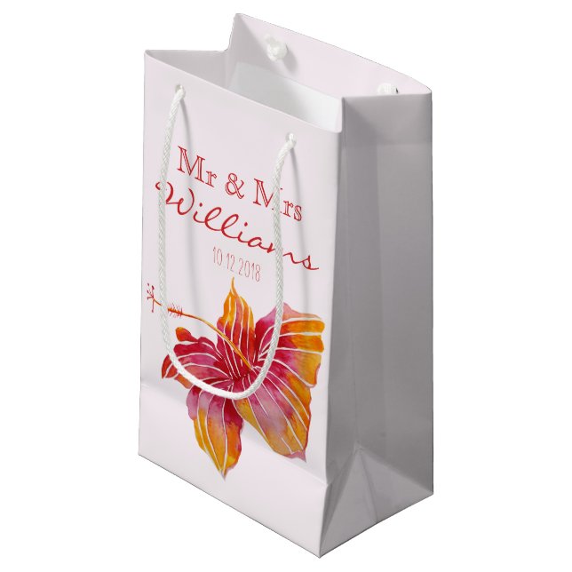 Sacola Para Presentes Pequena Flor Hibiscus Havaiana | Casamento (Frente inclinada)