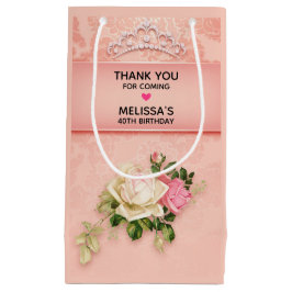 Sacola Para Presentes Pequena Flor rosa com Diamond Tiara Princess Obrigado