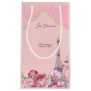 Sacola Para Presentes Pequena Flor rosa Paris Je T'aime Eiffel Torre