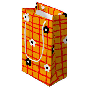 Sacola Para Presentes Pequena Flor Vermelho Laranja Padrão de Verificação Floral