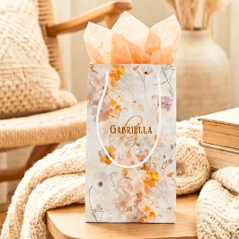 Sacola Para Presentes Pequena Florais em Aquarela com Monograma Personalizado El