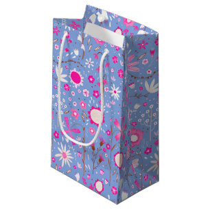 Sacola Para Presentes Pequena Floral de flor selvagem azul bonito