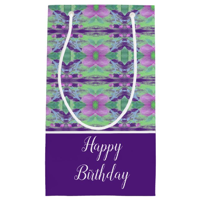 Sacola Para Presentes Pequena Floral Roxo Com Padrão (Frente)