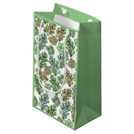 Sacola Para Presentes Pequena Floral Valência Verde Bege   