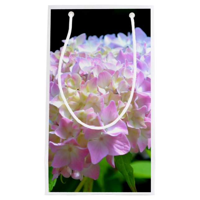 Sacola Para Presentes Pequena Flores amareladas púrpuras, cor-de-rosa, púrpura, (Frente)