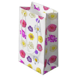 Sacola Para Presentes Pequena flores amarelas, brancas, cor-de-rosa, roxas