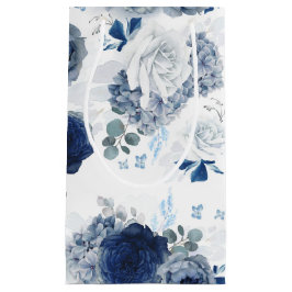 Sacola Para Presentes Pequena Flores Azul Poeirento e Azul Marinho Elegante Botâ