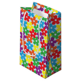 Sacola Para Presentes Pequena Flores coloridas na luz - saco pequeno azul do