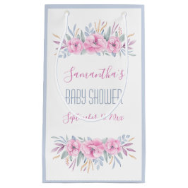 Sacola Para Presentes Pequena Flores Cor-de-Água Cor-de-Água Rosa-Blush do chá d