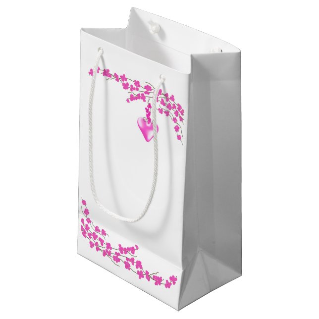 Sacola Para Presentes Pequena Flores Cor-de-Rosa (Frente inclinada)