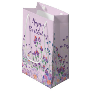 Sacola Para Presentes Pequena Flores de Jardim de Aniversário a Rosa