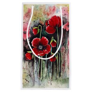 Sacola Para Presentes Pequena Flores De Papoila Em Aquarela