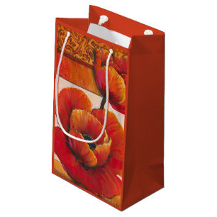 Sacola Para Presentes Pequena Flores de Papoula em Tan e Orange Background