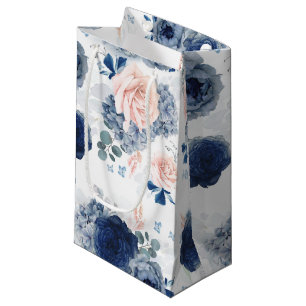 Sacola Para Presentes Pequena Flores de Rosa claro Azul e Suave empoeiradas