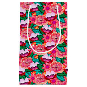 Sacola Para Presentes Pequena Flores de Sangue de Verão Folkart Rosa