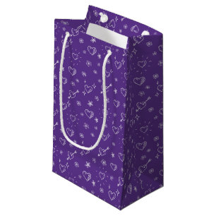 Sacola Para Presentes Pequena Flores e Corações Brancos, Saco-Presente Padrão