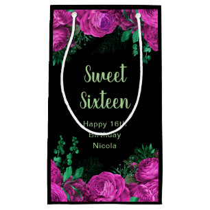 Sacola Para Presentes Pequena Flores Elegantes Rosa Quente Doce Dezesseis