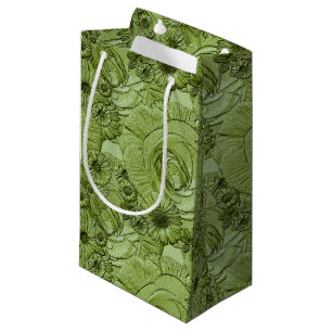 Sacola Para Presentes Pequena Flores em relevo-Green-GIFT BAG S