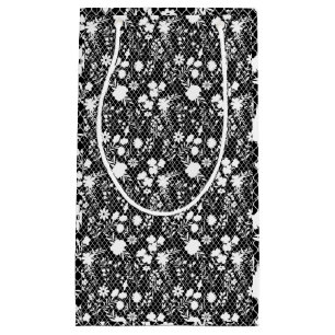 Sacola Para Presentes Pequena Flores na rede 01.bx4 Preto BG