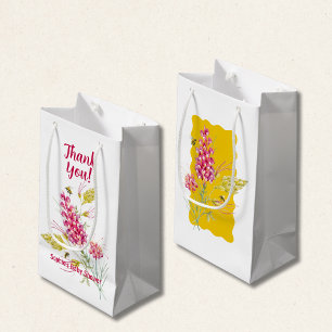 Sacola Para Presentes Pequena Flores Rosa Quente E Abelha Bumble Uma Abelhinha D