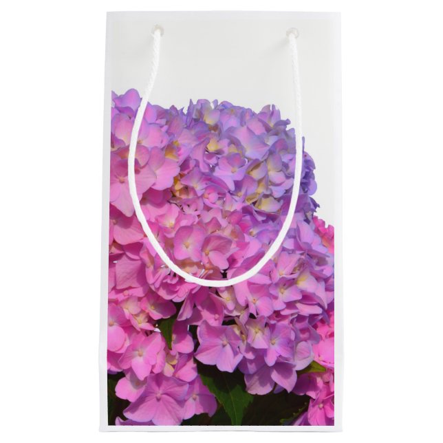 Sacola Para Presentes Pequena Flores roxas, cor-de-rosa, hidrangeas (Frente)