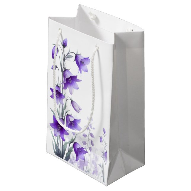 Sacola Para Presentes Pequena Flores Roxas Elegantes (Frente inclinada)