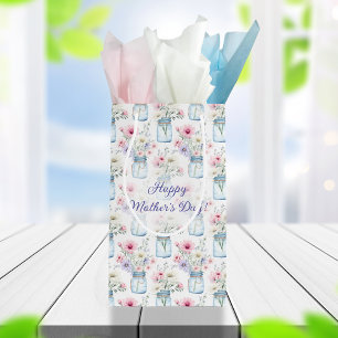 Sacola Para Presentes Pequena Flores silvestres em vasos de Mason Feliz Dia das