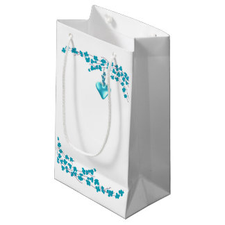 Sacola Para Presentes Pequena Flores Turquesa