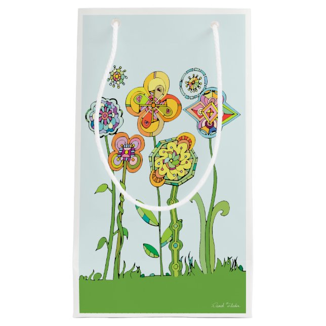 Sacola Para Presentes Pequena Flores Whimsical (Frente)